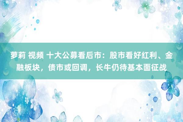 萝莉 视频 十大公募看后市：股市看好红利、金融板块，债市或回调，长牛仍待基本面征战