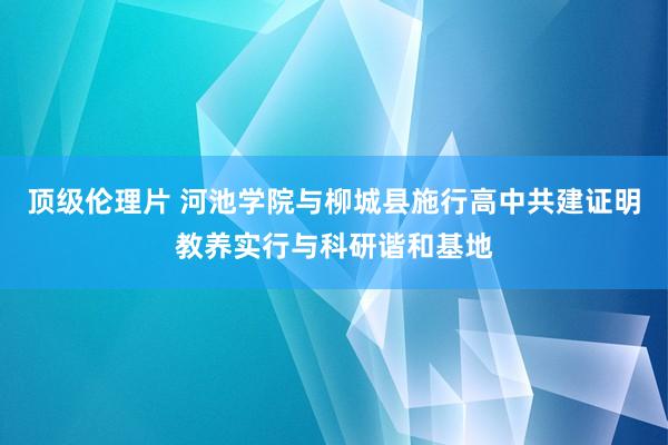 顶级伦理片 河池学院与柳城县施行高中共建证明教养实行与科研谐和基地