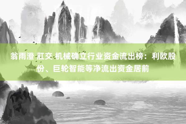 翁雨澄 肛交 机械确立行业资金流出榜：利欧股份、巨轮智能等净流出资金居前